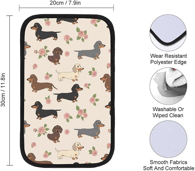 Car Armrest Cover Cute Dachshund Floral, Soft Cushion Pad for Auto Center Console Handrail Box, Universal Fit for Most Cars