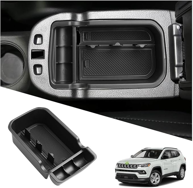 Ruiya 2017-2021 Compass Center Console Organizer for Jeep Compass Accessories ABS Material Armrest Console Glove Tray Compatible with 2017 2018 2019 2020 2021 Jeep Compass