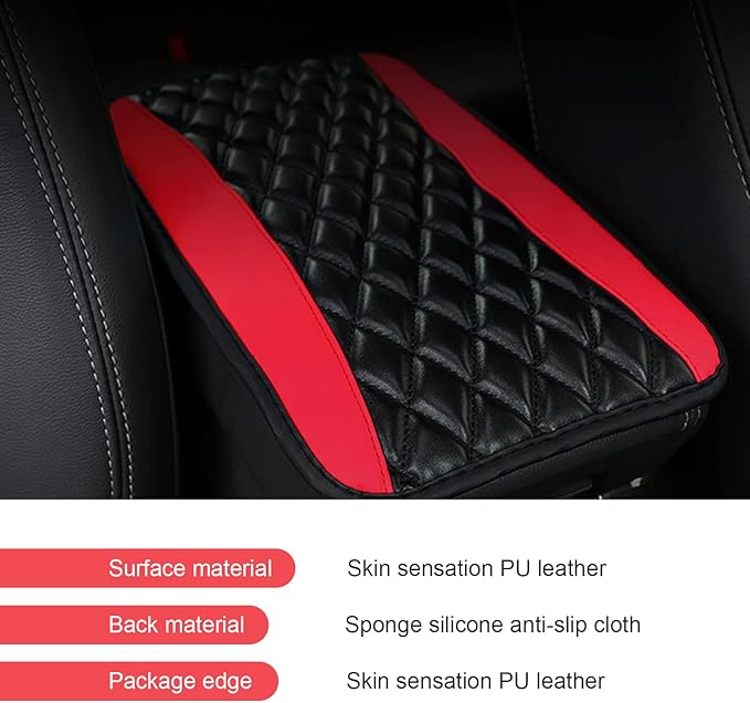 Car Center Console Cover, Leather Armrest Seat Cover Protector, Universal Waterproof Armrest Pad, Car Decoration Accessories, Fit for Most Cars, Vehicles, SUVs (Red)