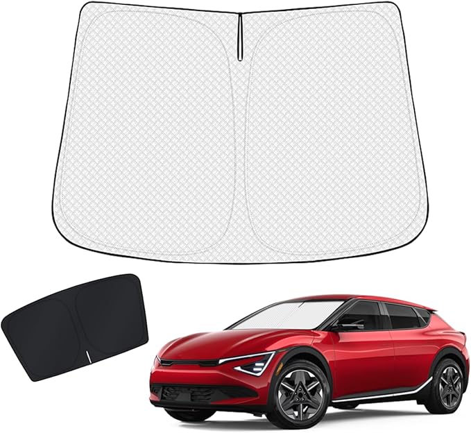 KUST Windshield Sun Shade Custom Fit for Kia EV6 2022 2023 2024 2025 2026 Sun Shade Accessories Front Windshield Sun Visors Foldable Thicker 5-Layer Block UV Rays