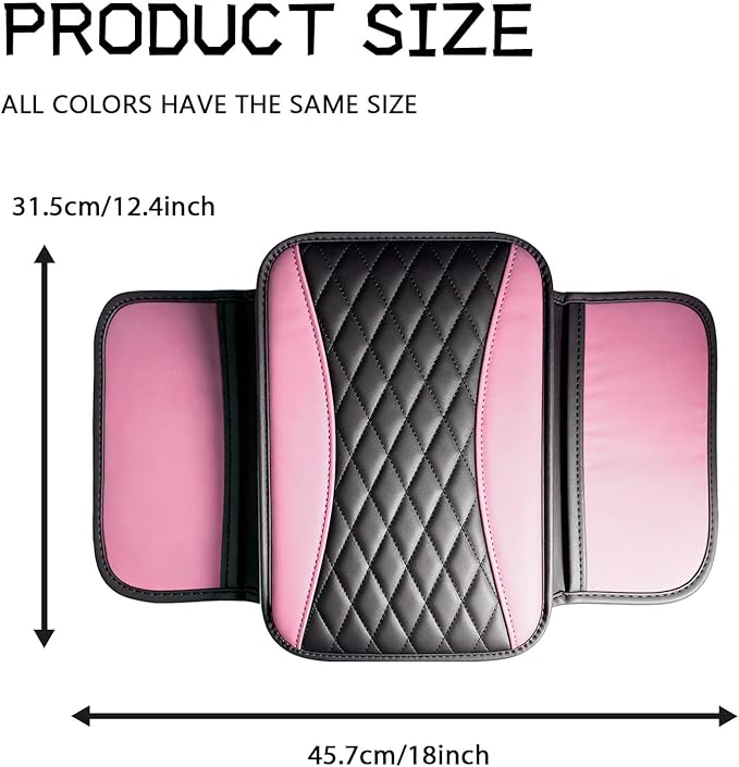 Patchwork Leather Center Console Cover, Upgraded Car Armrest Cover with 2 Storage Bags, Universal Arm Rest Covers for Car, Vehicle Interior Accessories Middle Console Cushion Organizer (Pink)