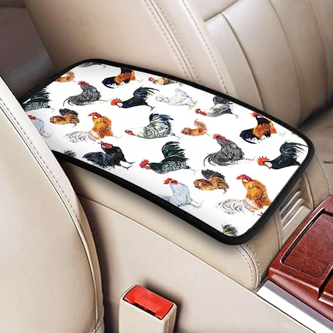 Vintage Chicken Farm Rooster Hen Car Center Console Cover Car Armrest Cushion Waterproof Middle Console Cover Car Arm Rest Cover Pad Comfortable Car Accessories Interior for SUV Sedan Truck