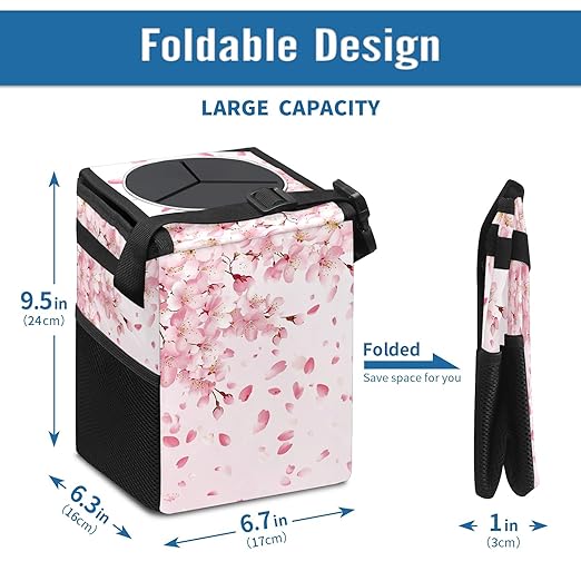 GVGHIDZ Car Trash Can – Multi-Purpose, Lightweight and Portable with Durable Water-Resistant Coating, No Installation Required, Practical and Ample Capacity, Variety of Colors.Cherry Blossom Pattern