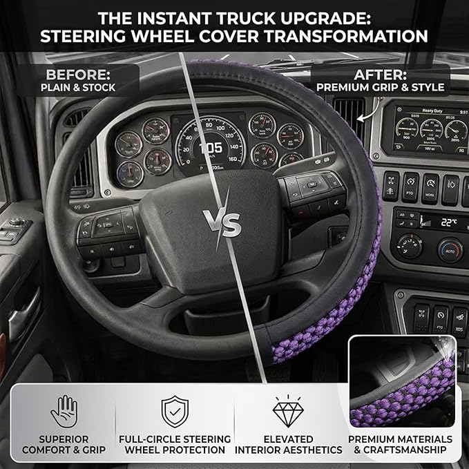 Size 16-20 Inch Ice Silk Ventilation Multi-Style Comfy Grip Steering Wheel Cover for Truck, Bus, Big Rig Trucker,SUV， Anti-Slip Design 16-20 Inch (Purple, 20)