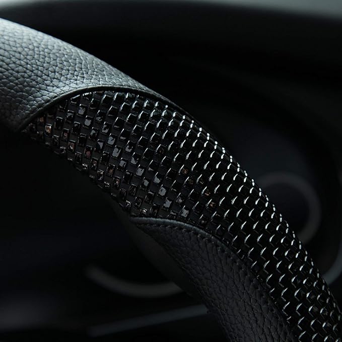 Valleycomfy Steering Wheel Cover with Microfiber Leather for Car Truck SUV 15 inch (Black)