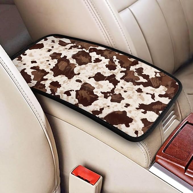 Cute Car Center Console Cover Cow Cowhide Premium Armrest Pad Scratch & Wear Resistant Cars Decor Armrest Pads Waterproof Cars Interior Accessories