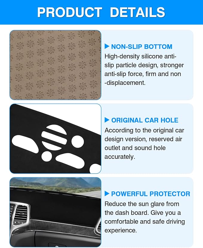 CARTIST Dashboard Cover Mat for 2011-2019 2020 2021 Jeep Grand Cherokee Accessories Dash Cover Suede Dash Mat Sunshade Glare UV Rays Protector (NOT for Jeep Cherokee & Grand Cherokee L)