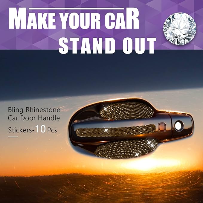 Frienda 10 Pieces Bling Car Accessories for Women Bling Car Door Handle Protector Door Handle Covers for Car Rhinestone Car Bowl Protector Accessories Women Stickers(Black)