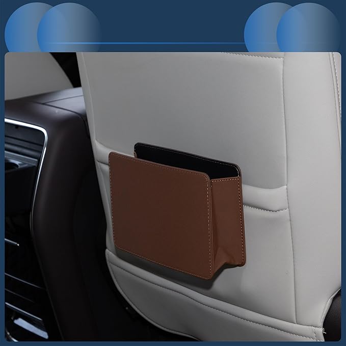 Car Trash Can Car Door Back Seats 7.9" Length 2.8" Width 5.5" Height Auto Trash Bin Faux Leather Brown Hanging