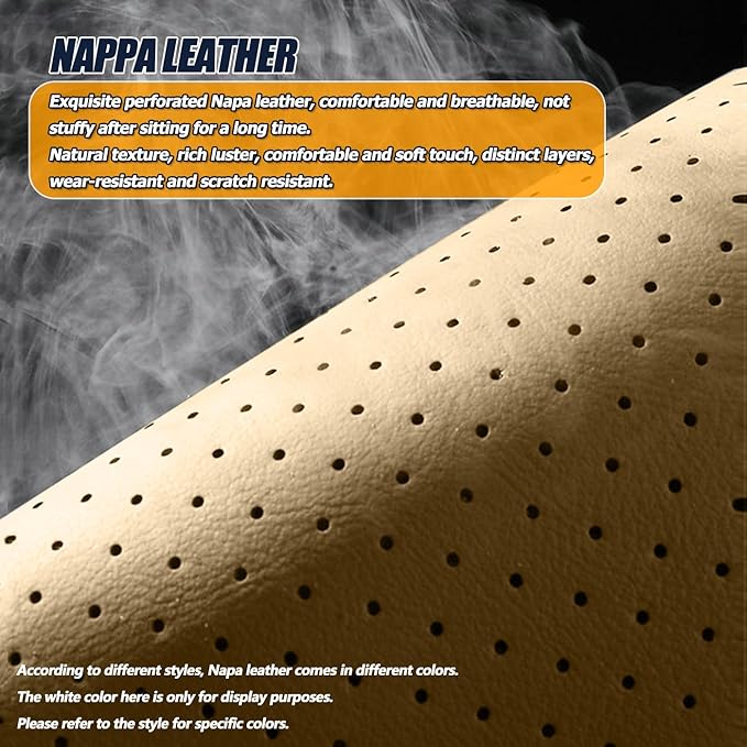 Universal Waterproof Nappa Leather Car Seat Covers - Full Set Protects & Keeps Front Rear Seats Clean - Comfortable & Fashionable Bucket Seat Protector Fits Most Cars, SUVs, Sedans -Beige