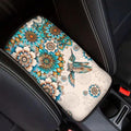 Coldinair Boho Flower Car Center Console Pad,Hummingbird Auto Interior Accessories Decoration,Auto Armrest Cover Protector for Most Vehicle, SUV, Truck, Car