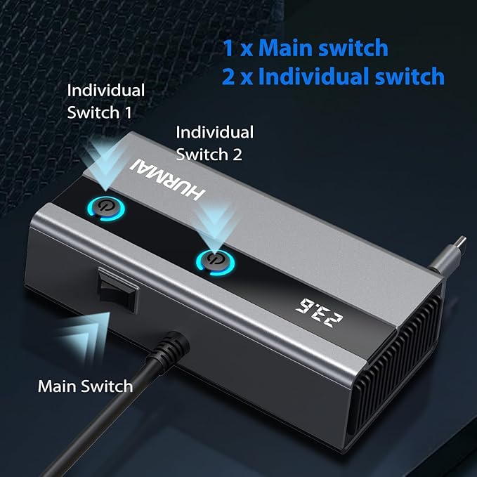 Dual Socket Cigarette Lighter Splitter Adapter with Retractable Phone Charger, 120W Heavy Duty Truck Car USB Chager Multi Port with PD/QC Charge USB C 12V/24V Independent Switches for Car Devices