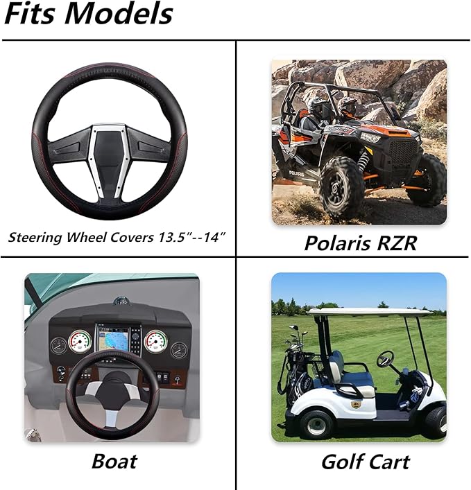 SHEJISI Golf Cart Steering Wheel Cover - 13.5 inch Universal Fit for 13.5" to 14 inch Boat, UTV, Polaris RZR - Non-Slip Comfortable