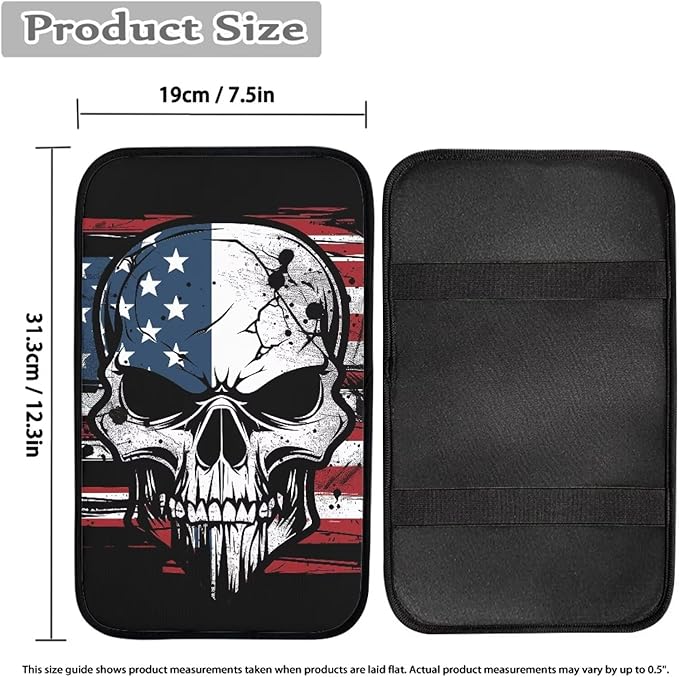 Auto Center Console Armrest Pad Seat Box Cover Universal Fit Car Armrest Cover Cushion Mat for Vehicle, SUV, Truck, Skull American Flag