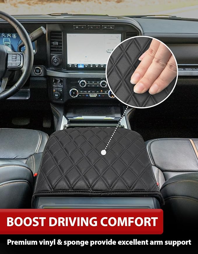KBH Center Console Armrest Cover for 2023 2024 2025 2026 Ford F250-F550 Super Duty, Bucket Seat Console, Arm Rest Lid Box Cushion Pad, Anti-Scratch, Black