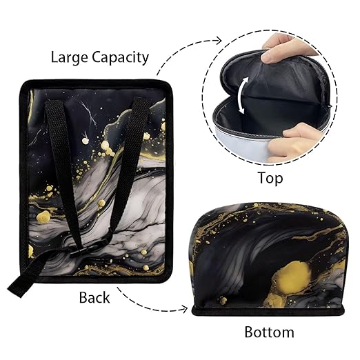 Black Marble Car Trash Can with Lid，Leak-Proof Washable Auto Garbage Bag Interior Accessory Hanging Vehicle Trash Bin for Back Seat，Road Trip