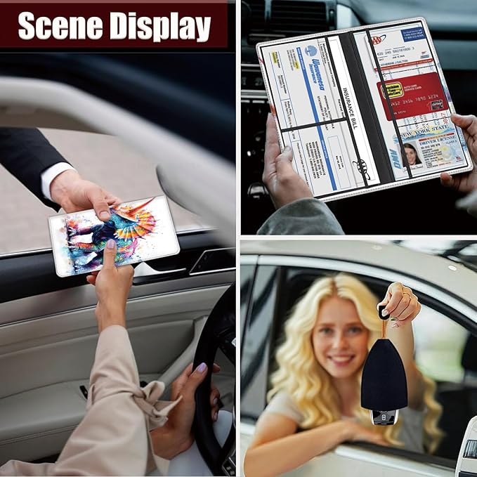 Yuxcfhjfe Car Document Holder with Magnetic Shut, Car Registration and Insurance Card Holder, Vehicle Glove Box Organizer Documents, Driver License, Auto Paperwork Organizer Wallet, Colorful Dinosaur