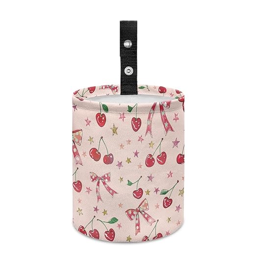 Brosoneto Car Trash Can Pink Cherry Bow Collapsible Portable Small Car Garbage Bin for Front Seat, Back Seat, Floor, Headrest Rubbish Bin Universal for SUV Trucks