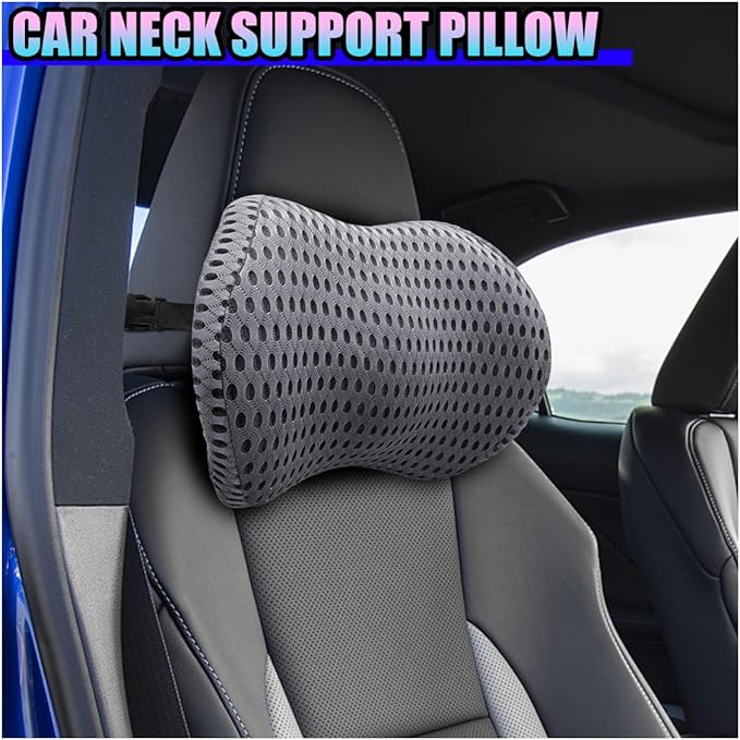 Ergonomic Memory Foam Car Neck Pillow with Adjustable Strap & Machine-Washable Cover - Long-Lasting Support for Long Drives & Office Uses(Darkgray)