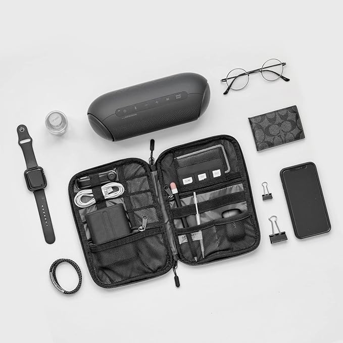BAGSMART Large Electronics Travel Organizer Case, Tech Accessories Cord Storage Bag for Phone, Power Bank, SD Card, Cables, Black