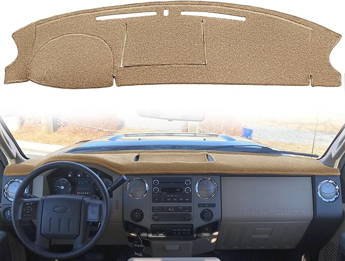 Yiz Dashboard Cover Dash Cover Mat Custom Fit for Ford Super Duty F250 F350 F450 F550 Without Touch Screen J238 (Beige)