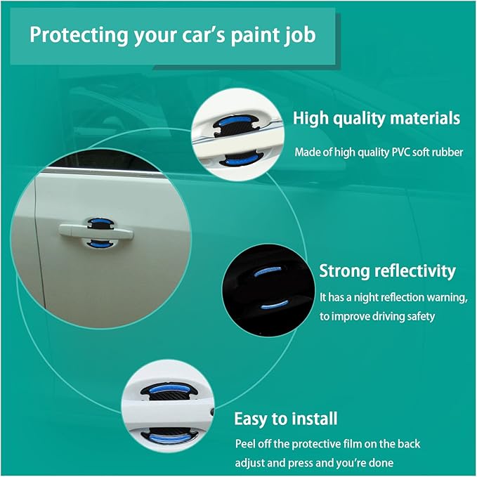 Augeny 4PCS Car Handle Protector Reflective Stickers, Universal 3D Carbon Fiber Auto Door Paint Guard, Anti-Scratch Bowl Protective Film for Most Cars (Blue)