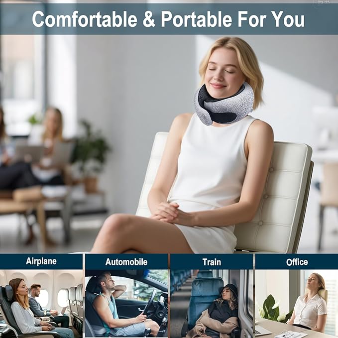 GongPath Travel Neck Pillow for Airplanes, 100% Memory Foam Neck Pillow for Sleeping, 360° Neck Support Pillow, Compact and Ergonomic Design for Travel, Car Rides, Airport (Light Grey)