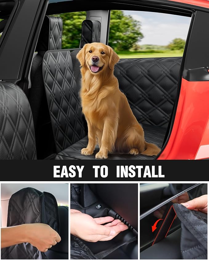 Wexyldra Dog Car Seat Cover for Back Seat Compatible with Tesla Model Y — Hard Bottom Pet Travel Hammock with Seat Extender, Waterproof Backseat Dog Cover with Door & Headrest Protectors