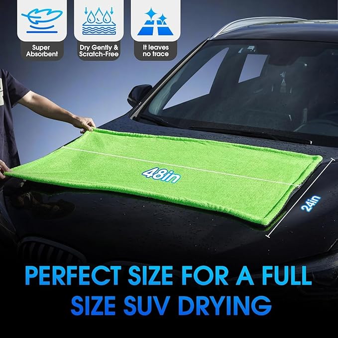 BMLEI 48”x24” Car Drying Towel for Full-Sized SUV, Dual Sided Car Cleaning Cloth with Twisting Yarn Technique, 1300GSM Super Absorbent Scratch-Free, Twisted-Loop Microfiber Towels for Cars, Trucks