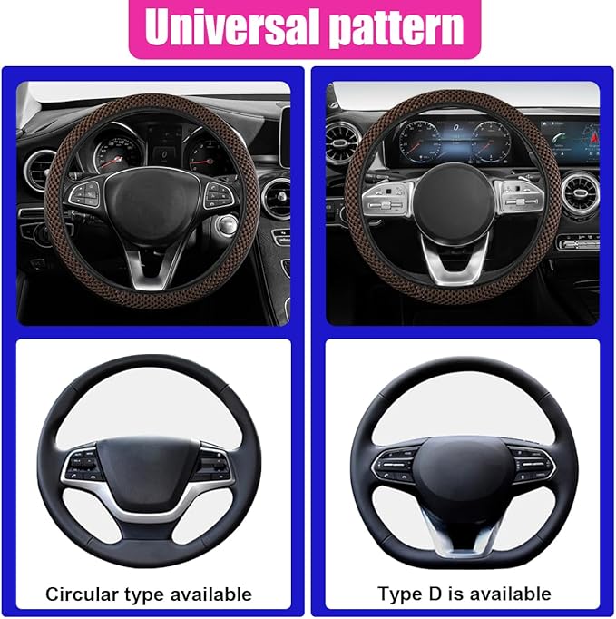 Elastic Stretch Steering Wheel Cover, Anti-Slip 15 inch Microfiber Odorless Breathable Ice Silk Car Steering Wheel Protector, Easy Carry, Warm in Winter & Cool in Summer (Coffee)