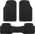 BDK 3-Piece ProLiner Heavy Duty Front & Rear Rubber Floor Mats, Universal Fit Liners for Cars SUVs Trucks Vans, All Weather Protection with Anti-Slip Nibs, Flexible Contours Fits Most Vehicles - Black