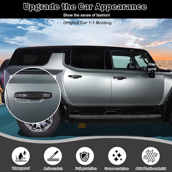 for Hummer EV Accessories Exterior Door Handle Covers Compatible with Hummer EV SUV Truck 2022-2024 2025 ABS Car Door Handle Protectors Cap,Front Rear Outer fror 4 Door,8PCS (Carbon Fiber Pattern)