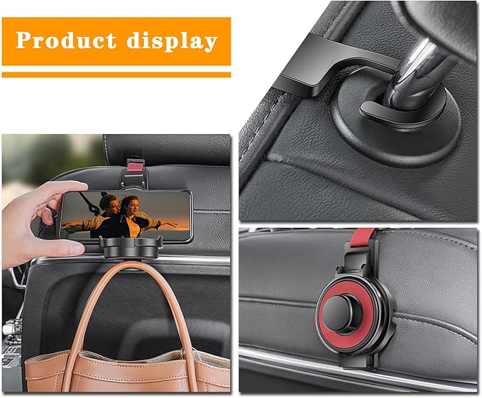 Car Headrest Hook - 2 in 1 Multifunction Phone Holder & Cup Holder, Back Seat Organizer with Sturdy Anti-Slip Design for Phones, Bags, Cups - Universal for Most Vehicles (Red-1PC)