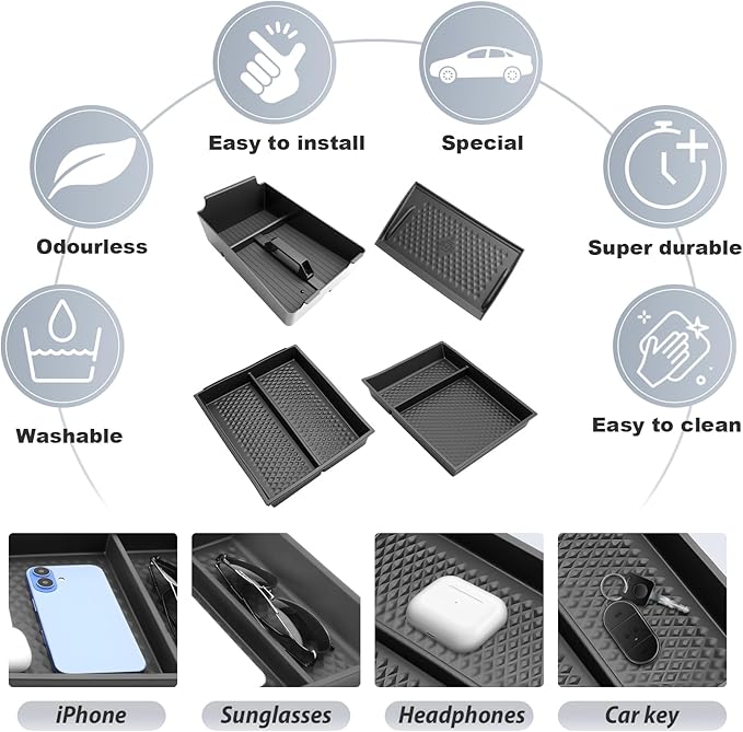 SKTU 4-Pack for 2025 2026 Nissan Murano Center Console Organizer for 2025 2026 Nissan Murano Console Tray & Lower Console Organizer & Wireless Charging Mat Nissan Murano 2025 2026 Accessories Tray