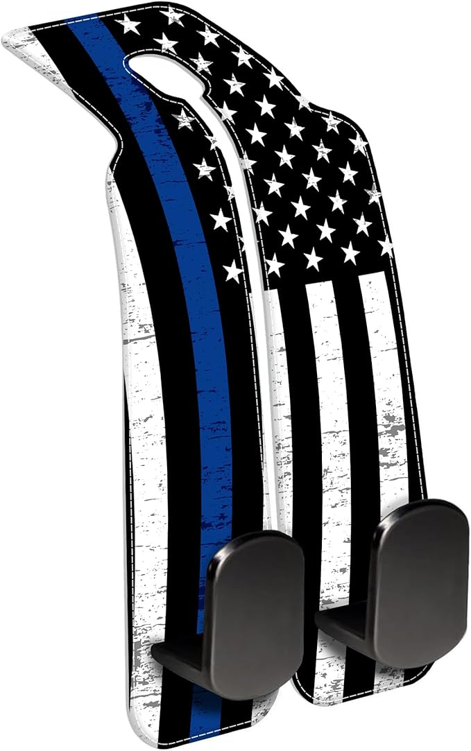 AEWNUNK Car Headrest Purse Hanger Grunge Blue and Black American Flag 1 Pack Bag Purse Holder for Car Premium Leather Double Metal Hook for Handbags, Grocery Bags and Phones