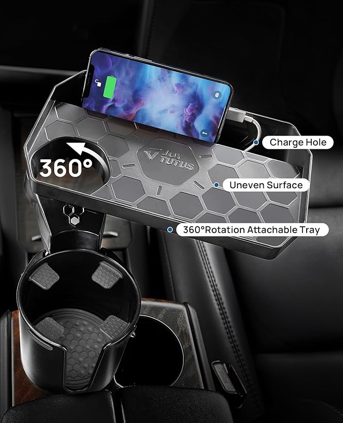 JoyTutus 2 Pack Cup Holder Tray for Car, Car Cup Holder Expander with 360°Rotation Tray, Large Cup Drink Holder Fit for Yeti/Hydro Flask, Detachable Food Tray Table, Road Trip Essentials