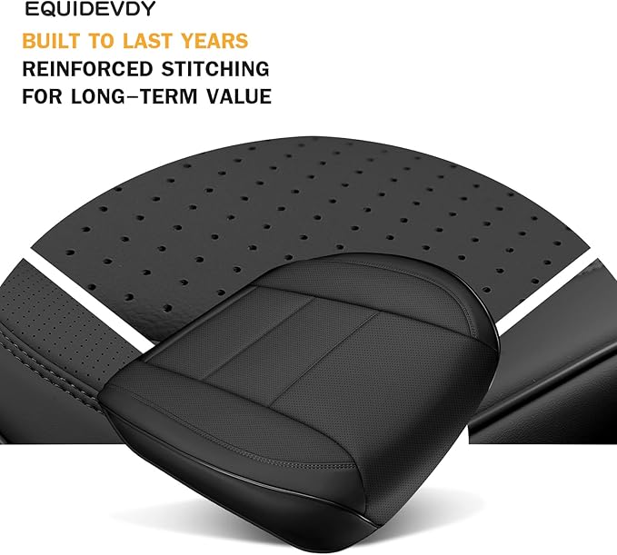 EQUIDEVDY 2Pcs Truck Seat Cover Bottom Fit for Chevy Silverado, Ford F150 F250 F350, GMC Sierra, Ram 1500 2500 3500, Dodge,Tundra, Premium Faux Leather Trucks Pickup Front Driver Seat Covers(Black)
