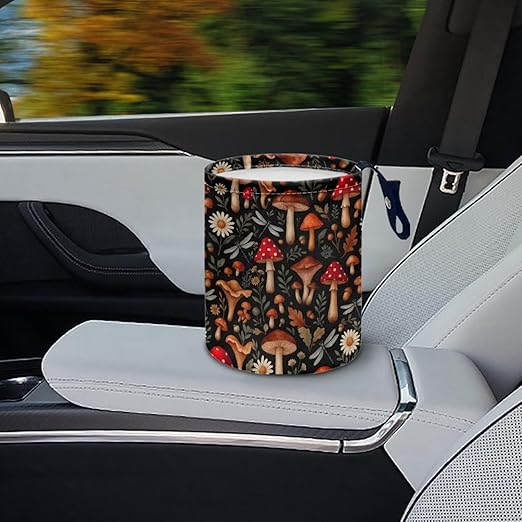 Brosoneto Mushroom Dragonfly Car Trash Can Portable Dustbin Bin Waste Basket Car Accessories Interior for Front Seat, Back Seat, Floor, Headrest