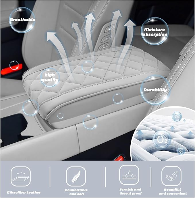 SHAOHAO for 2025 2026 Hyundai Santa Fe Center Console Cover for 2024 2025 2026 Hyundai Santa Fe Accessories (SE/SEL/XRT/Limited/Calligraphy) Armrest Cover Soft Pad Middle Console Lid Protector Grey