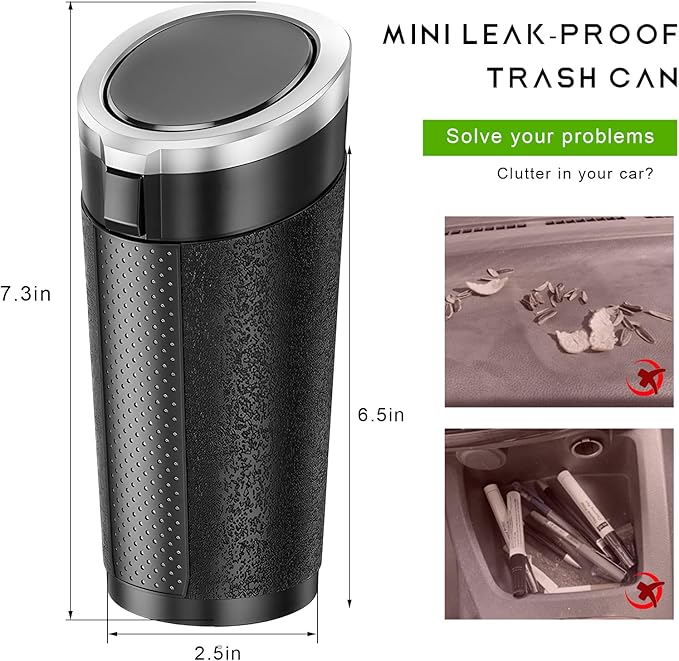 Car Trash Can Bin with Lid, Cup Holder Garbage Container Leakproof Vehicle Door Trash Bin, Mini Portable Dustbin Multipurpose Organizer for Auto Side Door Home Office (Silver)