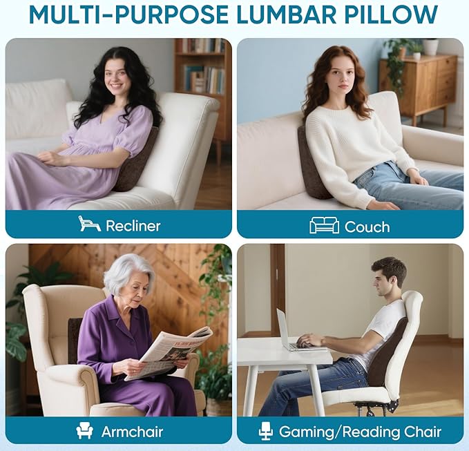 AHUAWA Back Support Pillow for Recliner Chair, Memory Foam Couch Back Cushions Ergonomic Large Lumbar Support Pillow for Lower Back Pain Relief, with Soft Velvet