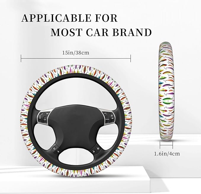 Neoprene Steering Wheel Cover Fishing Lure Pattern Car Steering Wheel Cover Universal Fit for Most Cars