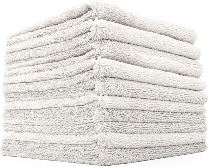 The Rag Company - Creature Edgeless Auto Detailing Towels; Professional 70/30 Blend, Dual-Pile Plush Microfiber, Buffing & Polishing, 420gsm - 16in x 16in - Ice Grey - 10-Pack