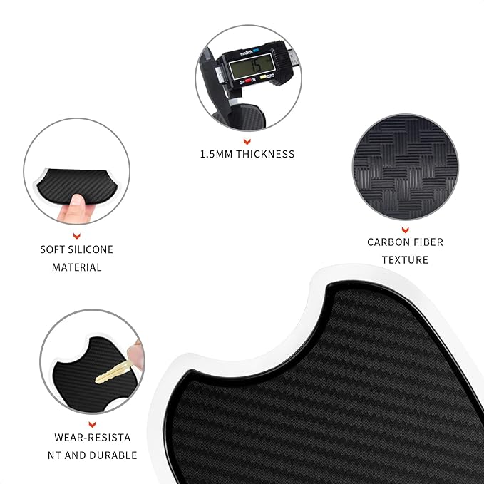 TANGSEN 4Pcs Universal 3D Carbon Fiber Texture Automotive Door Cup Handle Recess Paint Protector Cover Scratch Non-Marking Silicone Personalize Pad Sticker (Black, M)