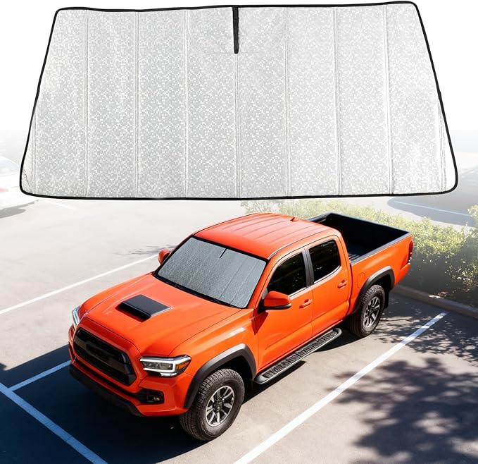 Trumgeta Custom Fit Windshield Sun Shade Fit for Toyota Tacoma 2016-2023, Complete Light & UV Blocking Foldable Sunshade 3rd Gen Tacoma Accessories
