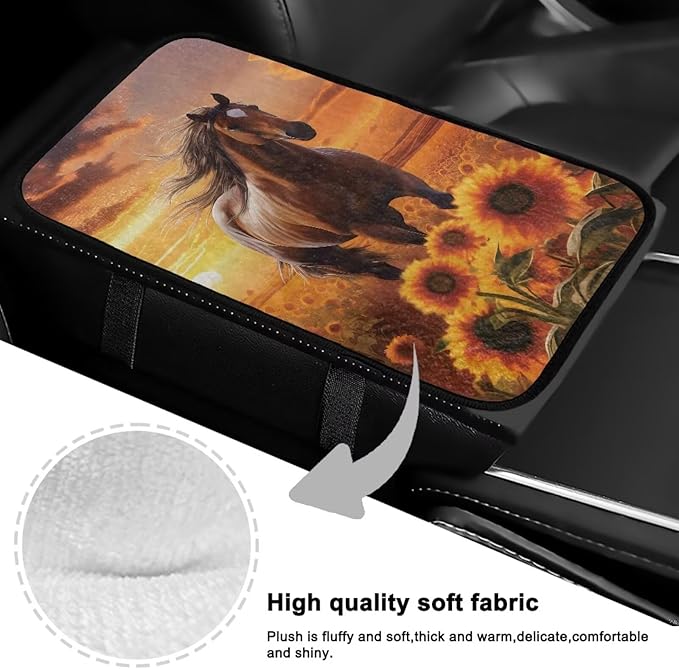 Bulopur Horse Print Car Console Covers Armrest Console Cover Flannel Thickened Cover Protec Car Center Console Cover Accessories Universal Car Interior Accessories Car Arm Rest Cover