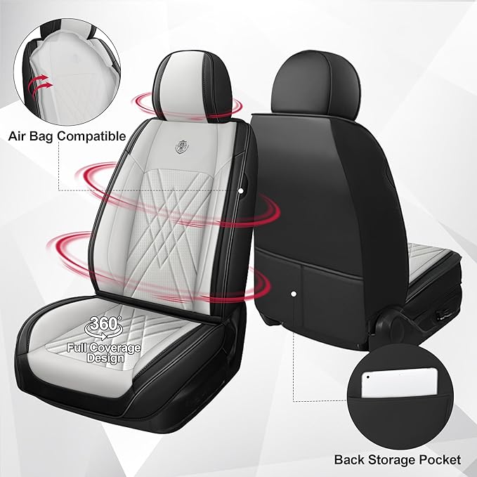 JGDL Car Seat Covers for Subaru Crosstrek 2016-2026, 2 Piece Set Nappa Leather Non-Slip Seat Protectors, Breathable Seat Cover Set. (Standard 2 Seats, Black White)
