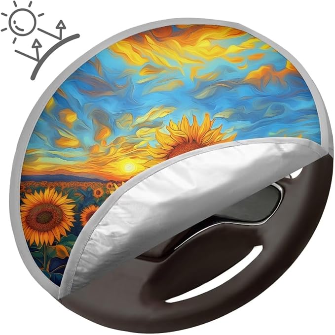 Artistic Sunflower Steering Wheel Sunshade Easy to Install Car Rudder Sun Block for SUV Vehicle Sedan Truck Car Accessories Gift for Holiday