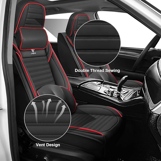 ARTIBY Seat Covers Full Set Custom Fit for Mitsubishi Outlander 2004-2025, Deluxe Waterproof Car Seat Cover, Breathable and Comfortable Leather Cushion Cover, Auto Interior Accessories (Black Red)