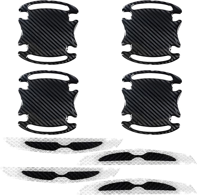 8PCS Universal Car Door Handle Scratch Protector, 3D Carbon Fiber Reflective Sticker, White